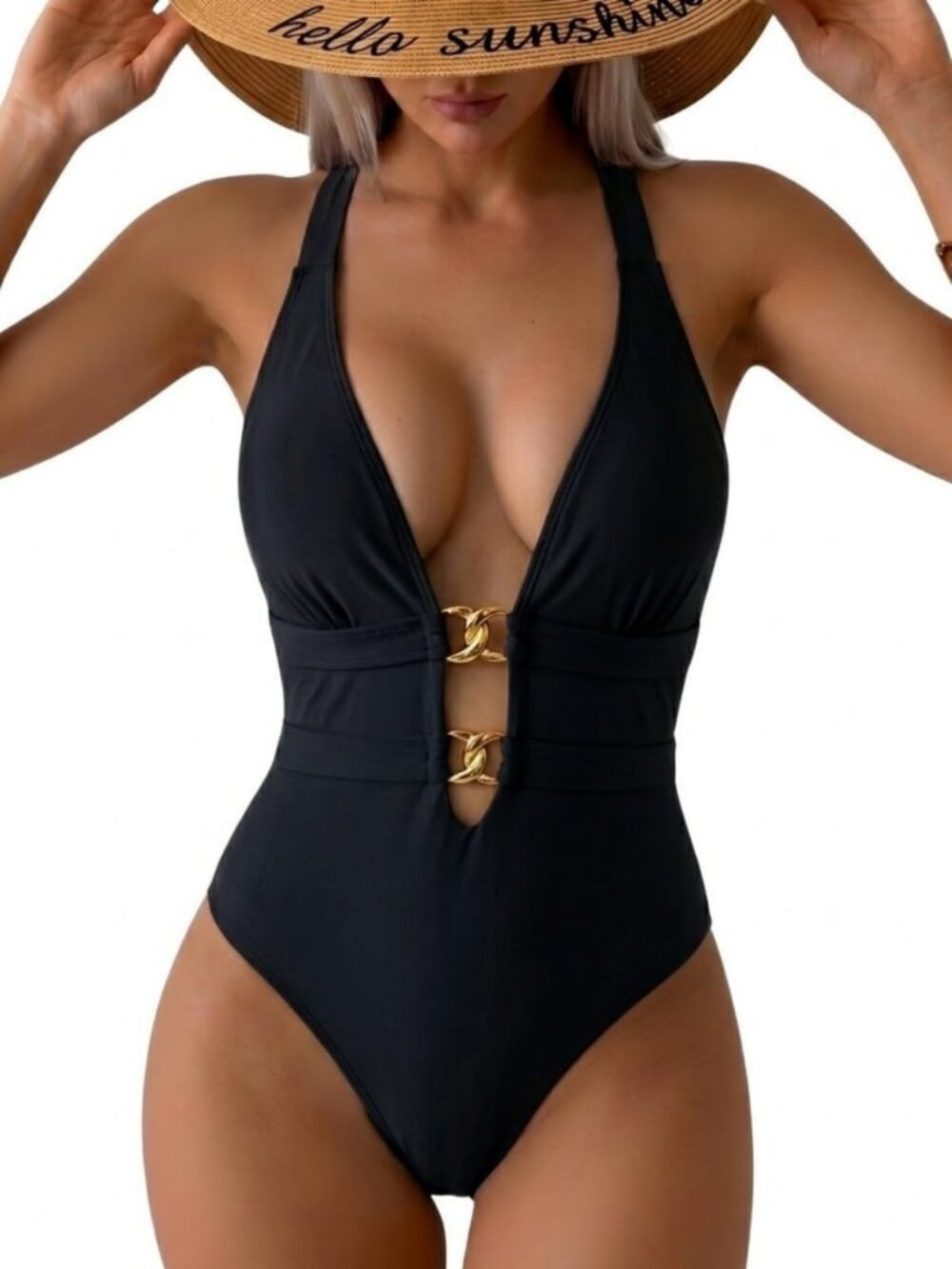 Women's Sexy Plunge V-Neck Monokini Swimsuit with Open Back - Trendy Beachwear